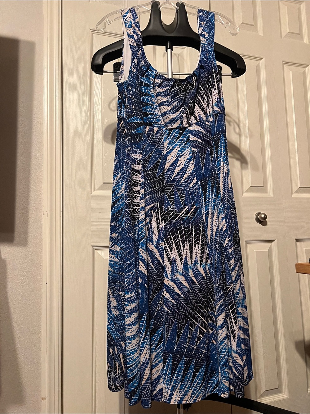 dressbarn Blue and White Printed Midi Dress